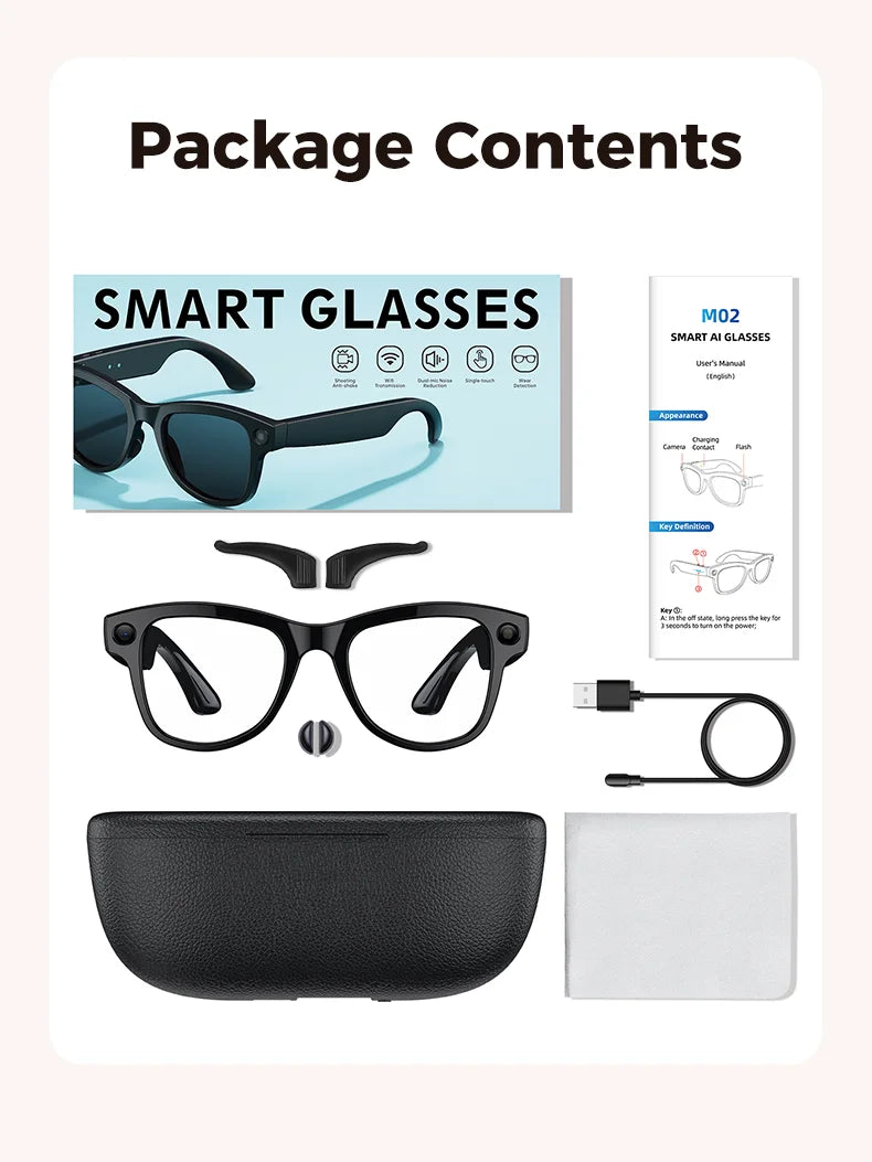 Study Travel Smart Glasses Men 800W Pixel Camera 4k Ultra HD 1080P Video Recording Take Photo AI Chat Music Call AI Glasses 2026