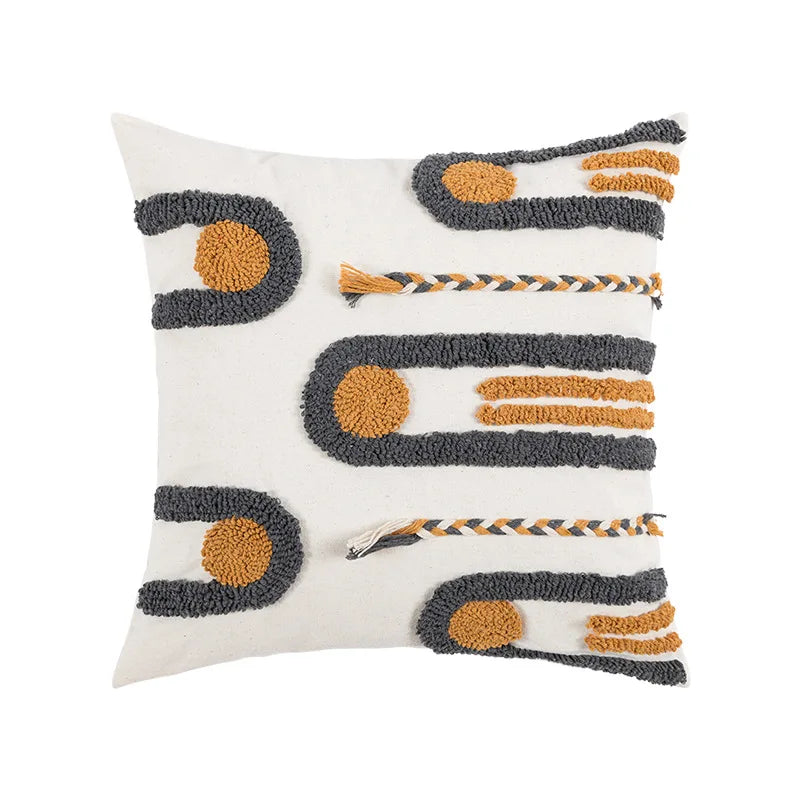 Bohemian Embroidered Cushion Cover – Geometric Tassel Sofa Pillowcase