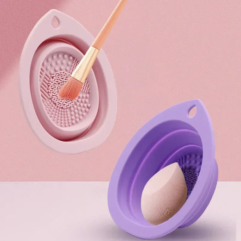 Silicone Makeup Brush Cleaner – Folding Powder Puff Cleaning Bowl for Eyeshadow Brushes