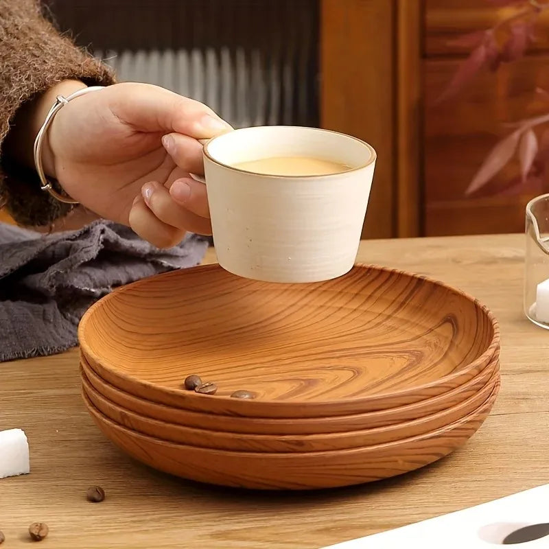 1pcs Japanese Style Tea Tray PP Plastic Rectangular Wood Grain Serving Tray for Home Hotel Restaurant Multipurpose Cup Plate