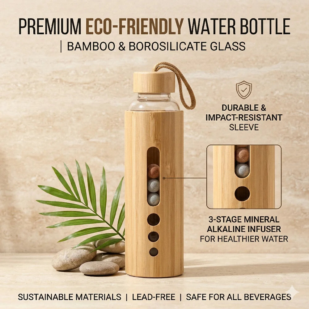 550ML Borosilicate Glass Water Bottle Bamboo Sleeve Cover Eco-Friendly Reusable Travel Drinkware Protective Tumbler Outdoor Cups