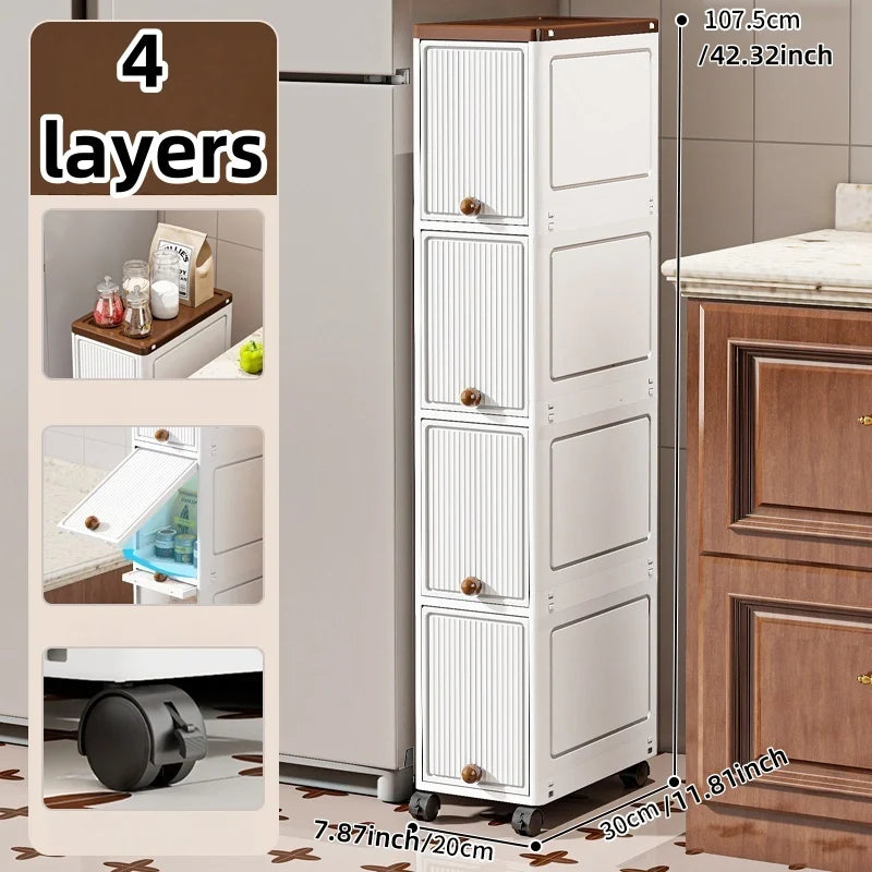 20cm Slim Rolling Storage Cabinet 2–6 Tier Space-Saving Organizer Heavy Duty Rack for Kitchen Bathroom Living Room