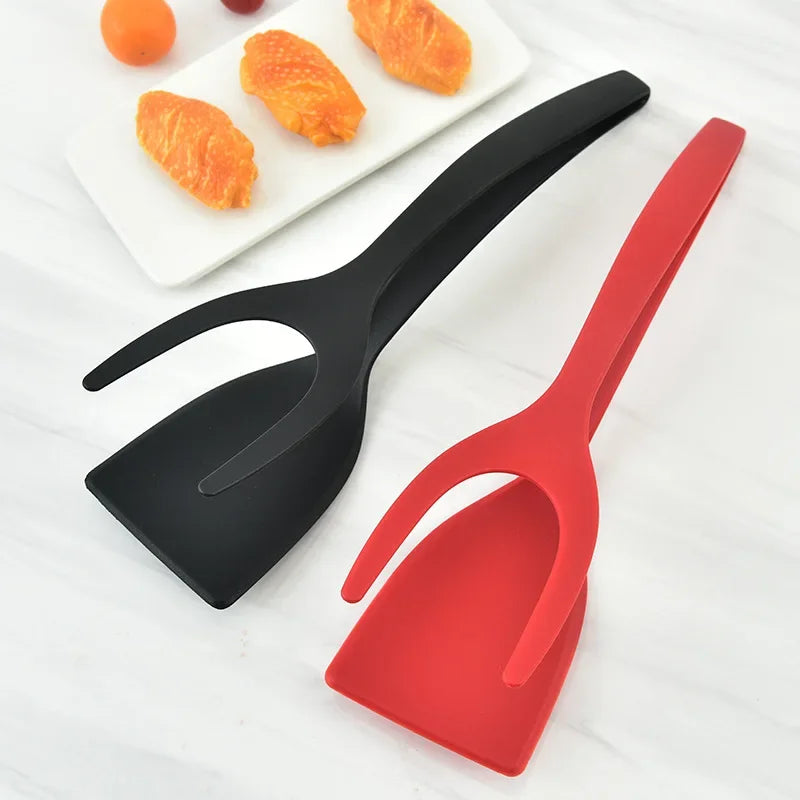 2-in-1 Silicone Spatula Tongs Flip Tongs with Grip for Eggs Steak Pancakes Cooking Clamp Kitchen Tool