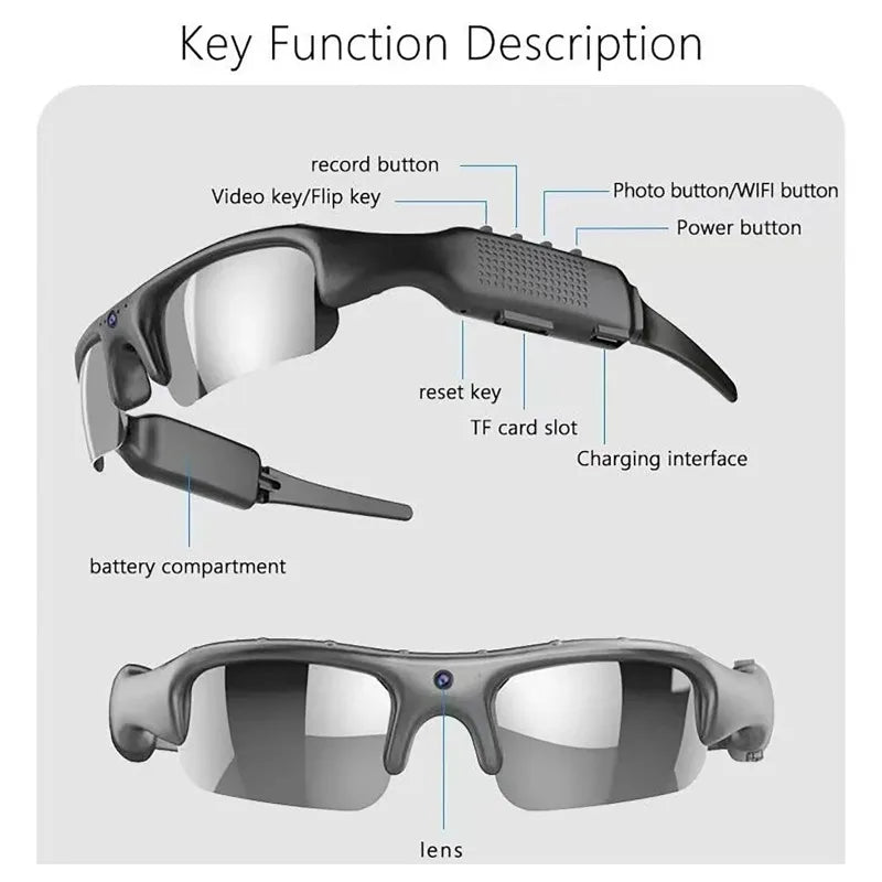 Smart Sports Glasses Outdoor Cycling HD 1080P DVR Camcorder Sun Glasses Built-in Audio Video Recording WiFi Cam Sunglasses
