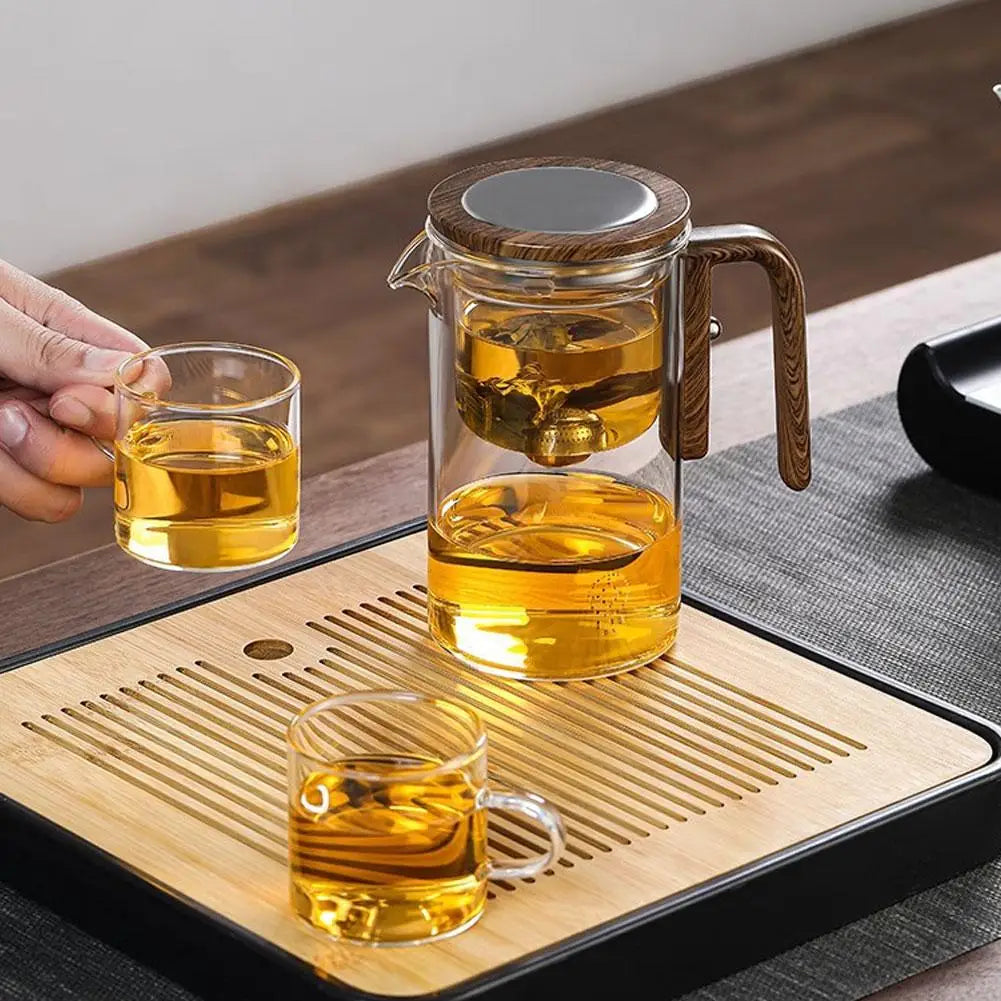 Magnetic Tea Separation Teapot – Glass Teapot with Filter & Wood Handle