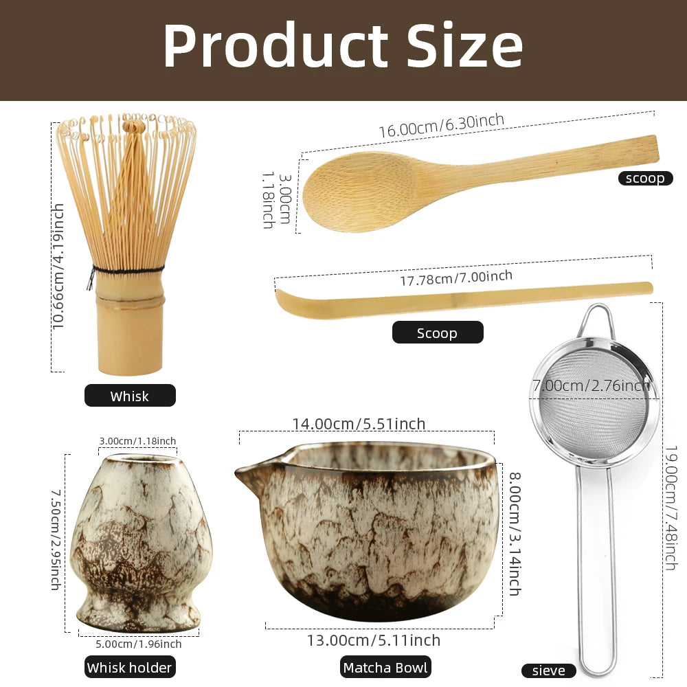 6PCS Japanese Matcha Tea Set with Bamboo Whisk Bowl Scoop & Whisk Holder Traditional Matcha Making Kit