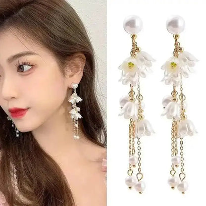 925 Silver Needle Pearl Tassel Drop Earrings for Women – Trendy Zircon Statement Jewellery