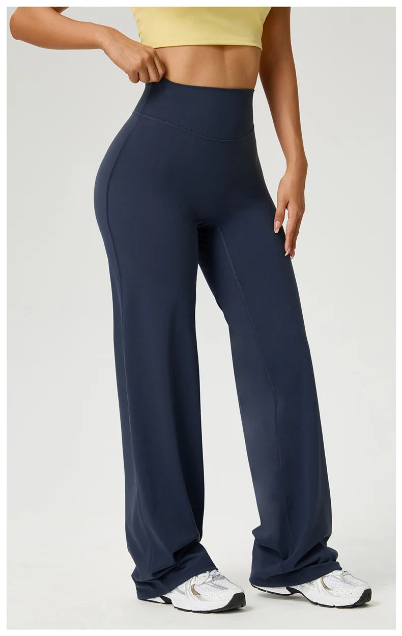 TRY TO BN Women's High Waisted Straight Leg Yoga Pants Gym Leggings Naked Feel Buttery Soft Breathable Running Workout Trousers