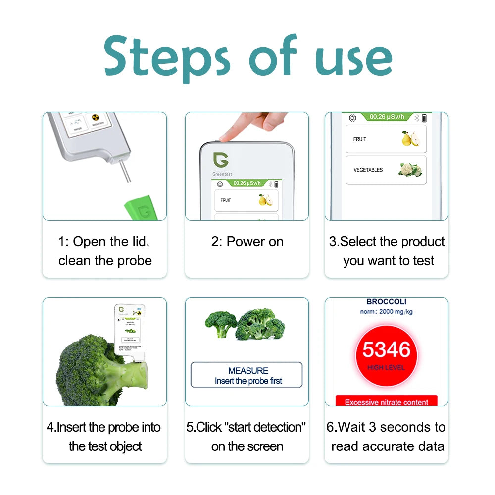Portable Food Safety Nitrate Tester for Fruits & Vegetables with Digital Display