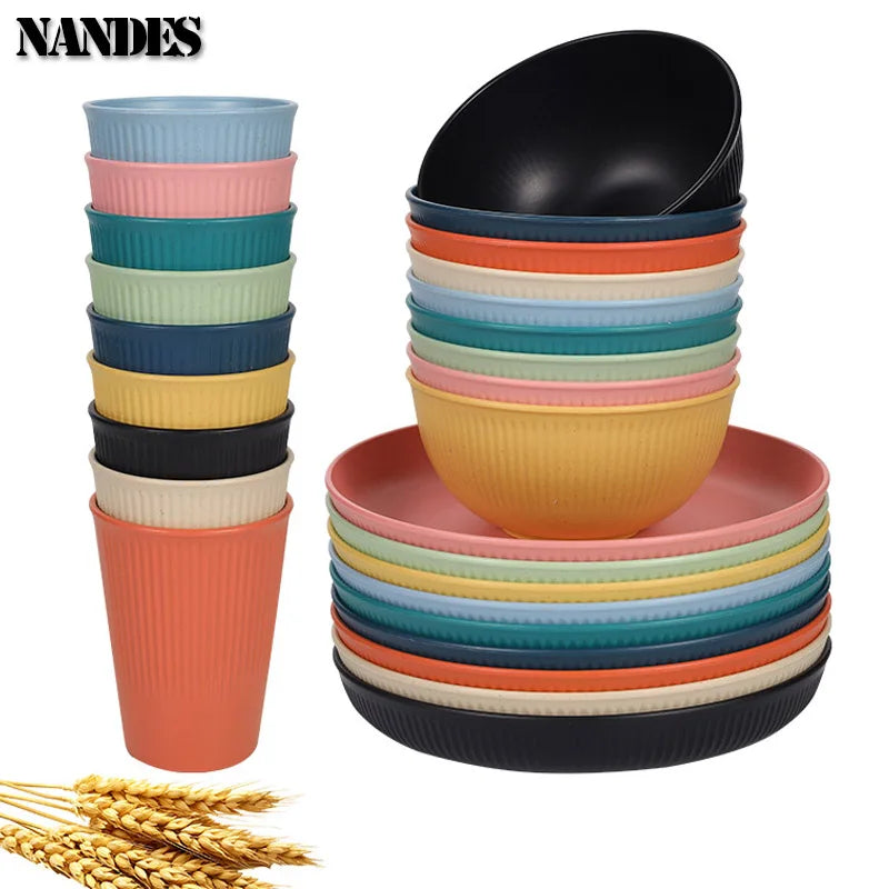 36PCS Wheat Straw Dinnerware Set – Eco Friendly Tableware Kit