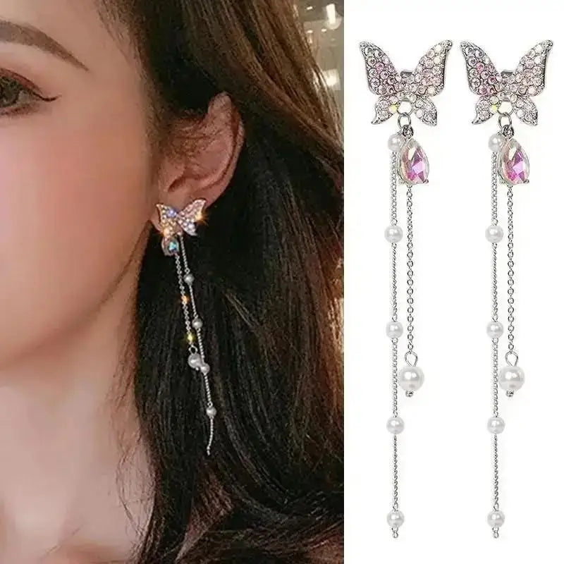 925 Silver Needle Pearl Tassel Drop Earrings for Women – Trendy Zircon Statement Jewellery