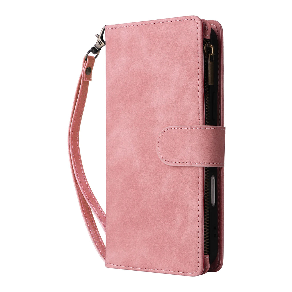 iPhone Leather Wallet Case – Magnetic Flip with Card Slots & Zipper