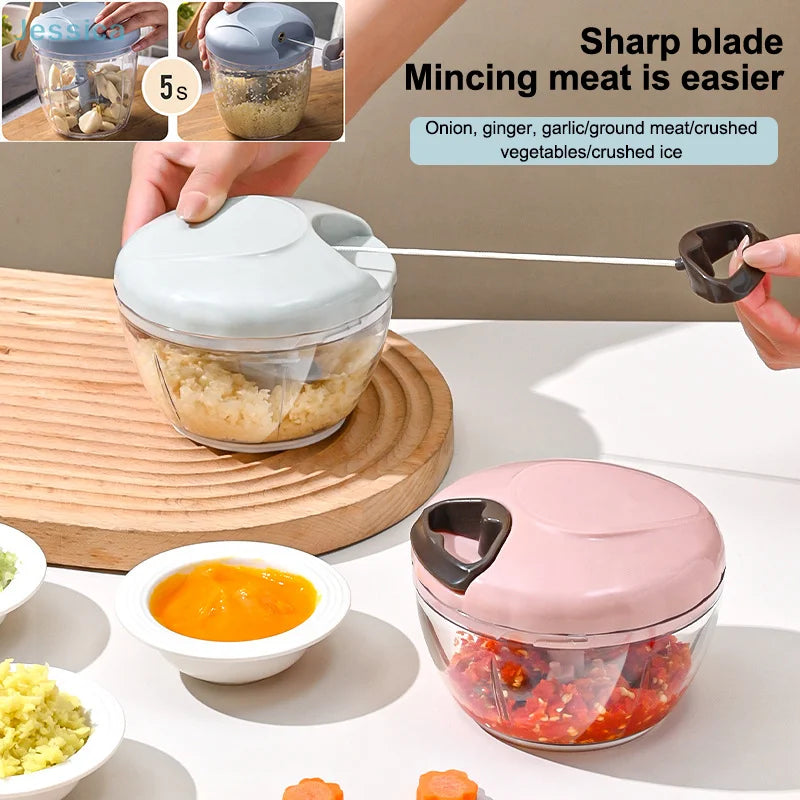 Manual Pull String Food Chopper – Multi Function Vegetable Garlic Mincer