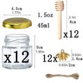 1.5 oz Hexagon Mini Glass Honey Jars Honey Jars with Wood Dipper, Gold Lid, Bee Pendants, Jutes - for Baby Shower, Wedding