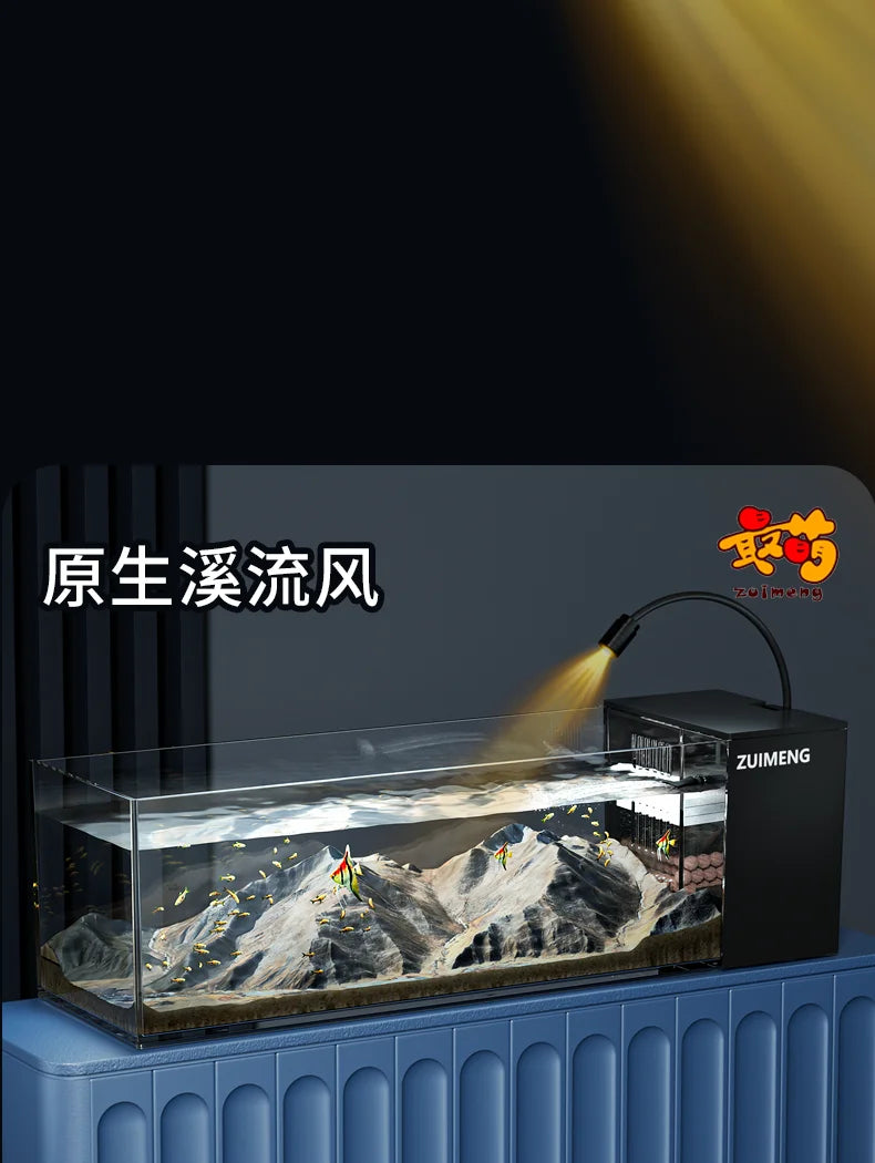 ‌Turtle Aquarium Tank - Fish & Turtle Hybrid Habitat with Stream Landscape, Luxury Villa Ecosystem for Home/Office