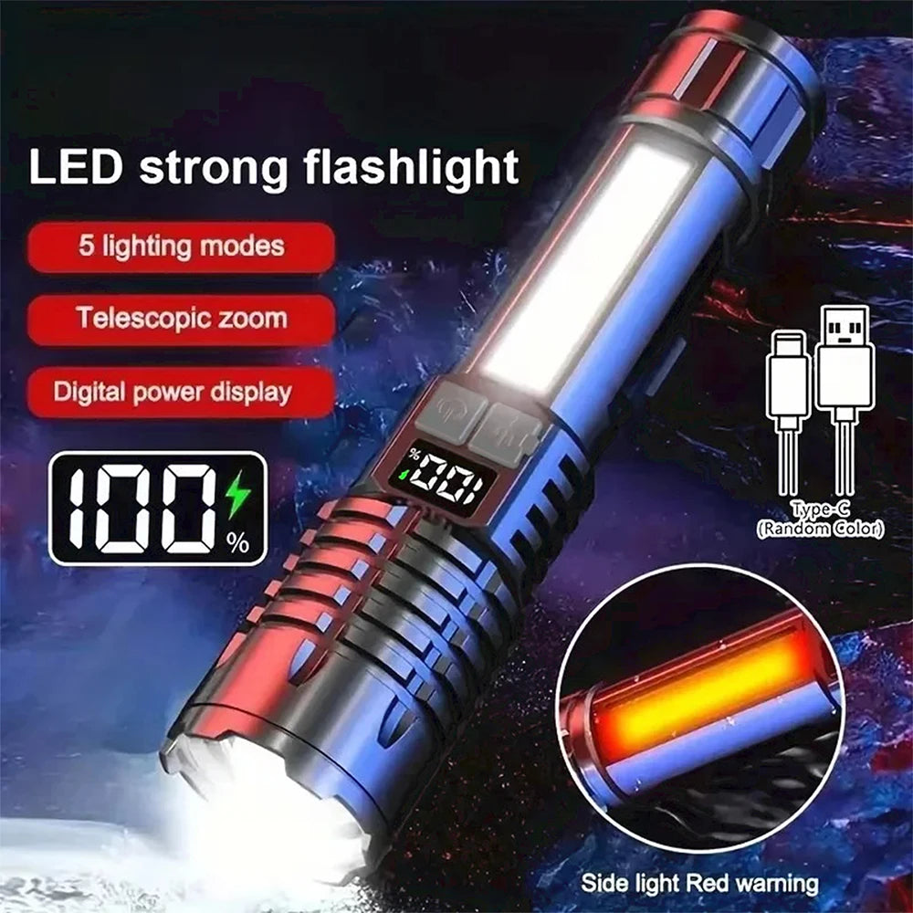 High Power Rechargeable LED Flashlight with COB Side Light