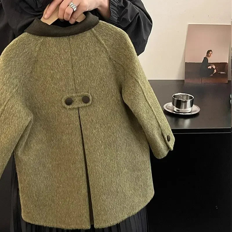 Kids’ Winter Woolen Coat – Double-Sided Fashionable & Warm for Girls