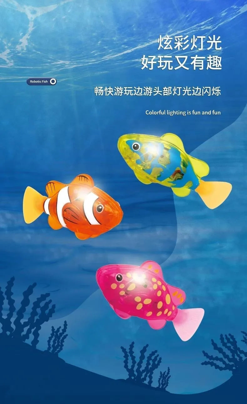 Cat Interactive Electric Fish Toy LED Light Swimming Robot Water Toy for Indoor Play Cats Dogs Pet Baby Bath Toys