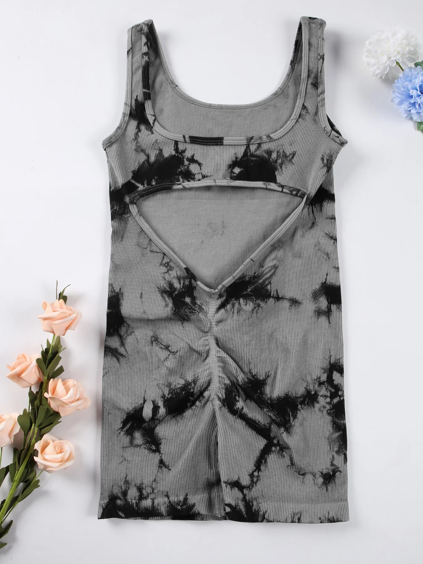 1PCS Backless Yoga Suit U Neck Sleeveless Sports Jumpsuit Solid Colour Threaded Stretch Women Bodysuit Without Bust Pads