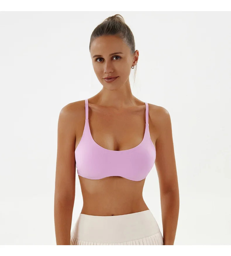Solid Color Underwear Women Fitness Bra Yoga Vest Gym Sport Top Hollow Yoga Bras Back Push with Chest Pad Two Shoulder Straps