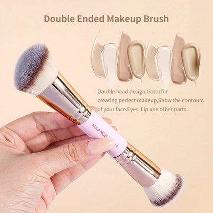 2PCS Double-Ended Foundation & Contour Brushes – Flat & Angled for Liquid, Powder & Cream