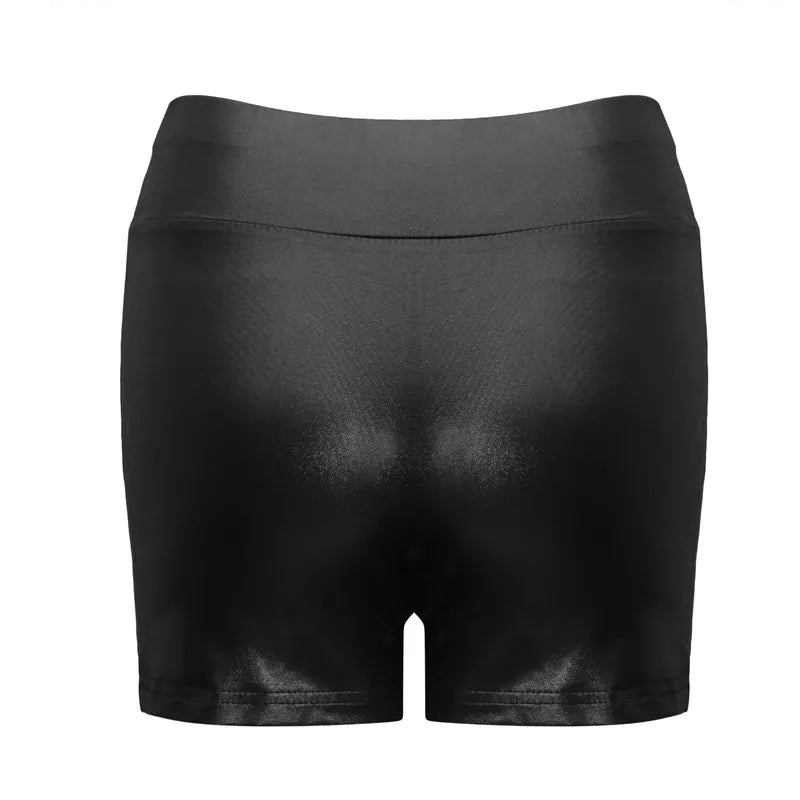 2024 Sexy Womens Shorts Shiny Elastic High Waist Shiny Faux PU Leather Short Pants Slim Hot Dance Clubwear Mini Shorts