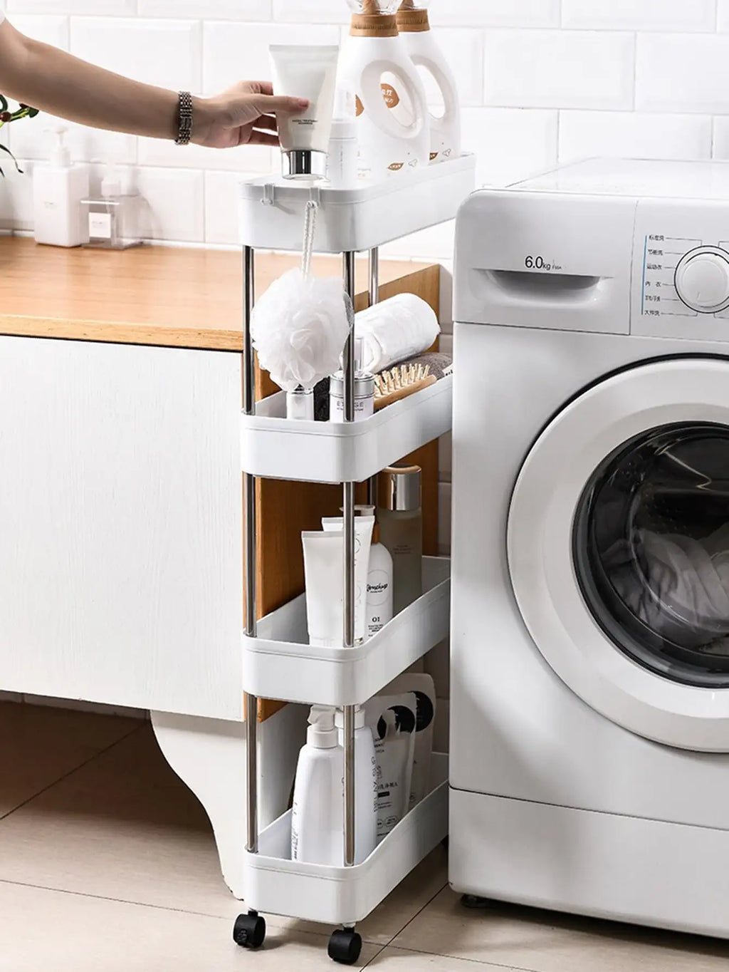 3/4 Tier Rolling Utility Cart Slim Storage Organizer Movable Gap Shelf for Kitchen Bathroom Living Room