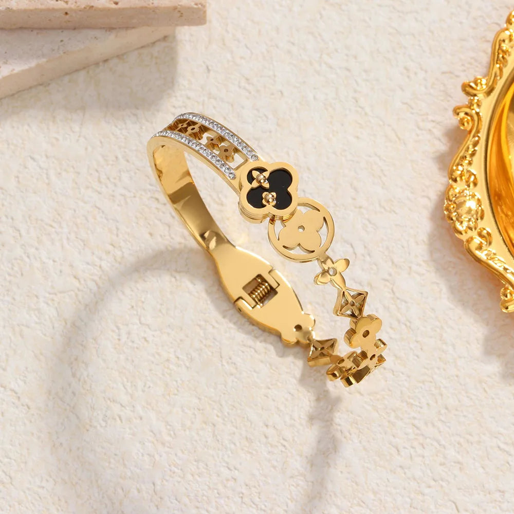 Elegant Stainless Steel Zircon Enamel Bracelet for Women – Waterproof Fashion Jewellery