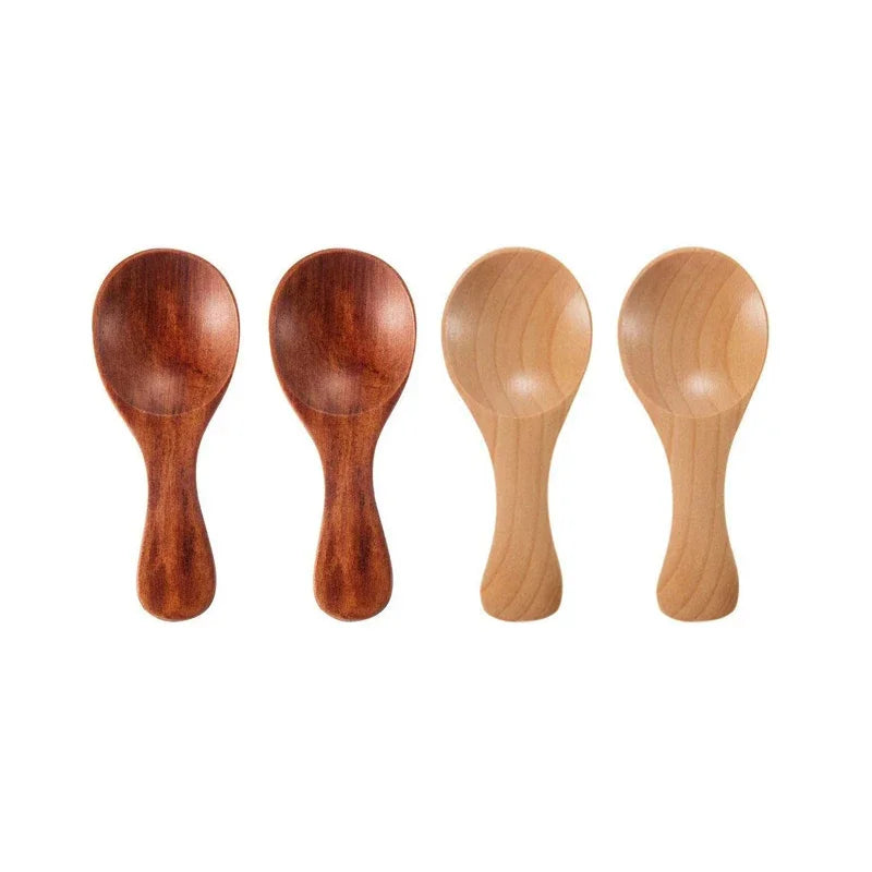 4PCS Mini Wooden Spice Spoons Small Sugar Tea Coffee Scoop Short Handle Natural Wood Condiment Spoon Set