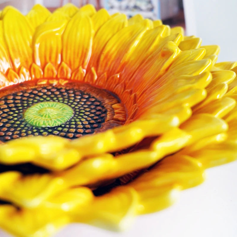Sunflower Ceramic Bowl – Hand Painted Fruit Salad Dessert Plate