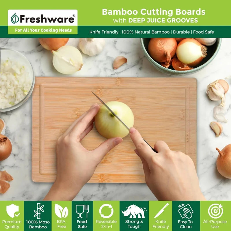 Bamboo Cutting Boards Set of 3 – Wooden Chopping Board for Meat & Vegetables