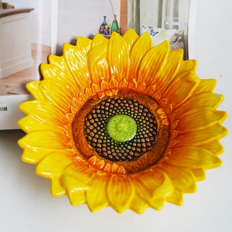 Sunflower Ceramic Bowl – Hand Painted Fruit Salad Dessert Plate