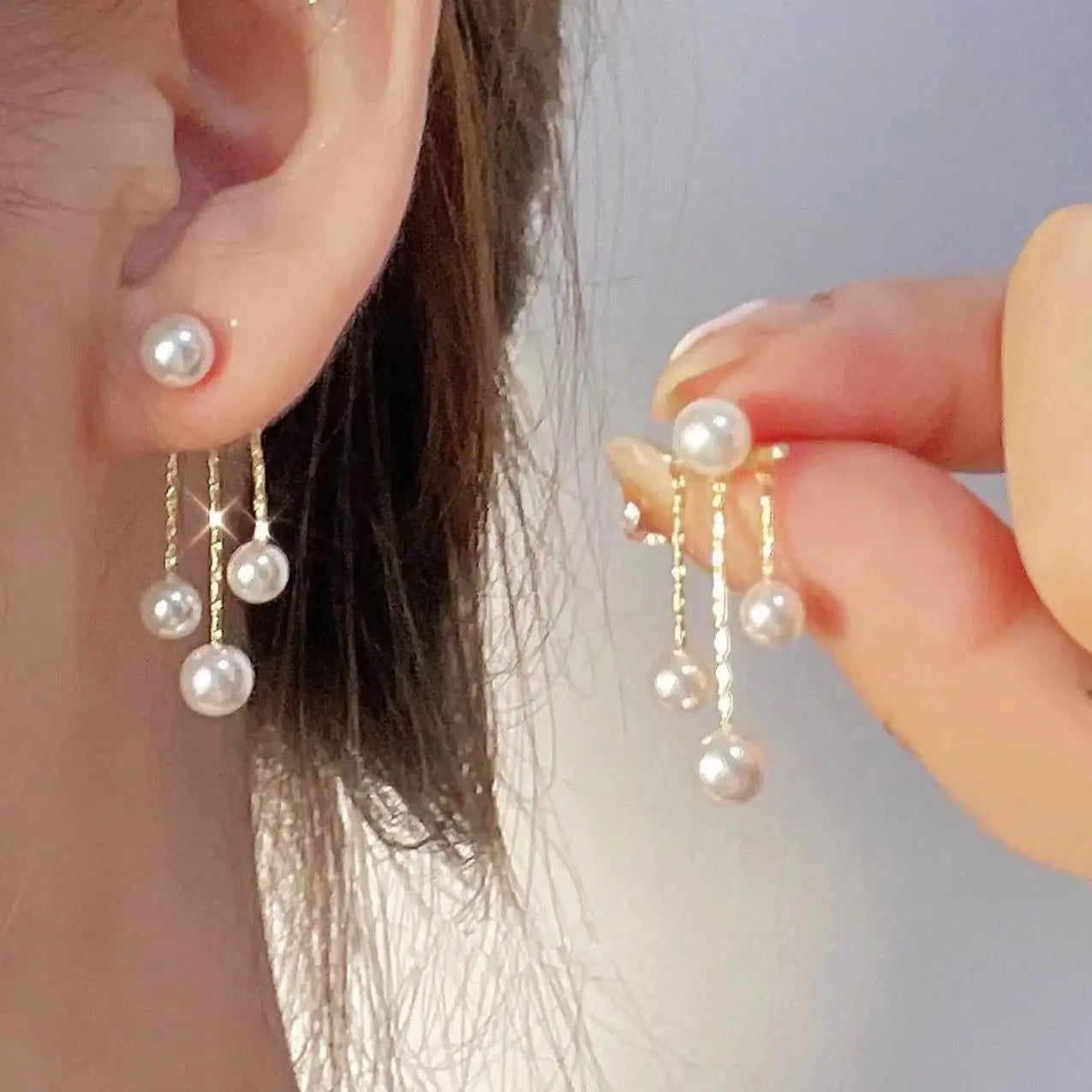 925 Silver Needle Pearl Tassel Drop Earrings for Women – Trendy Zircon Statement Jewellery
