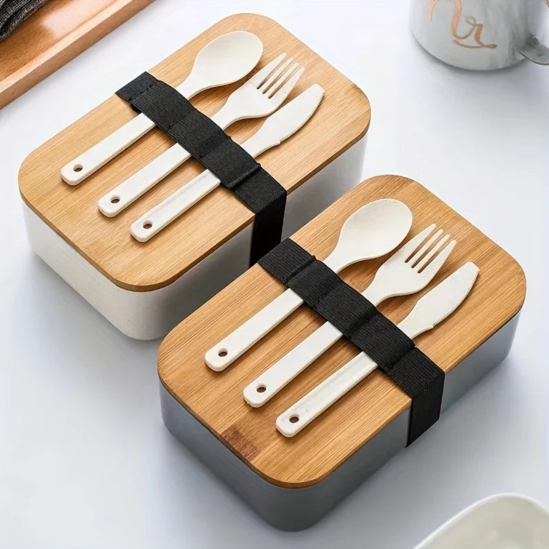 Bamboo Lid Lunch Box Set – Sealed Bento with Cutlery Kit