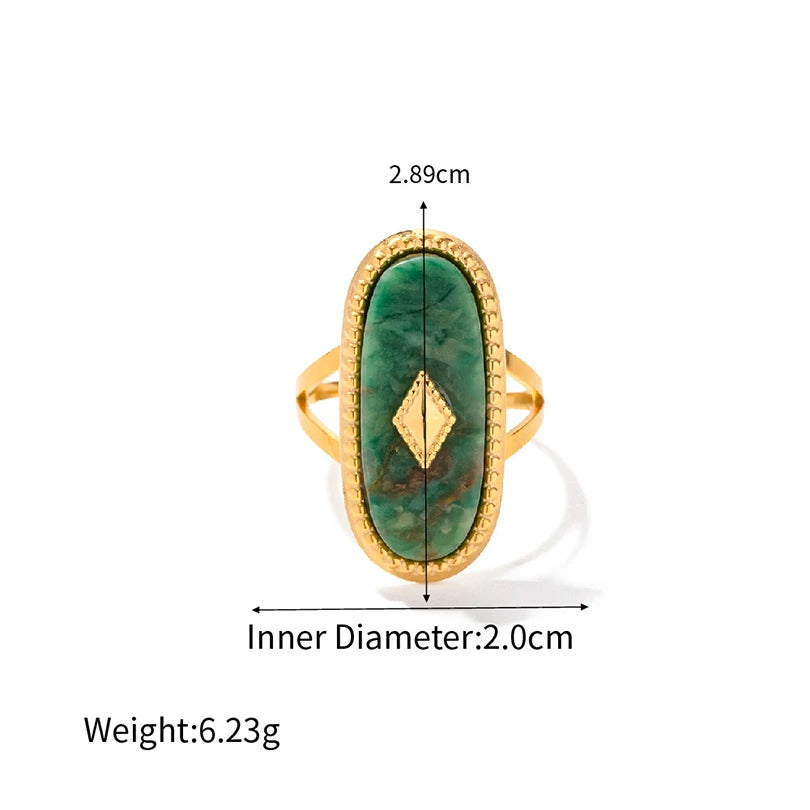 Trendy Women’s Wide Stainless Steel Stone Ring – Bohemian Vintage Style