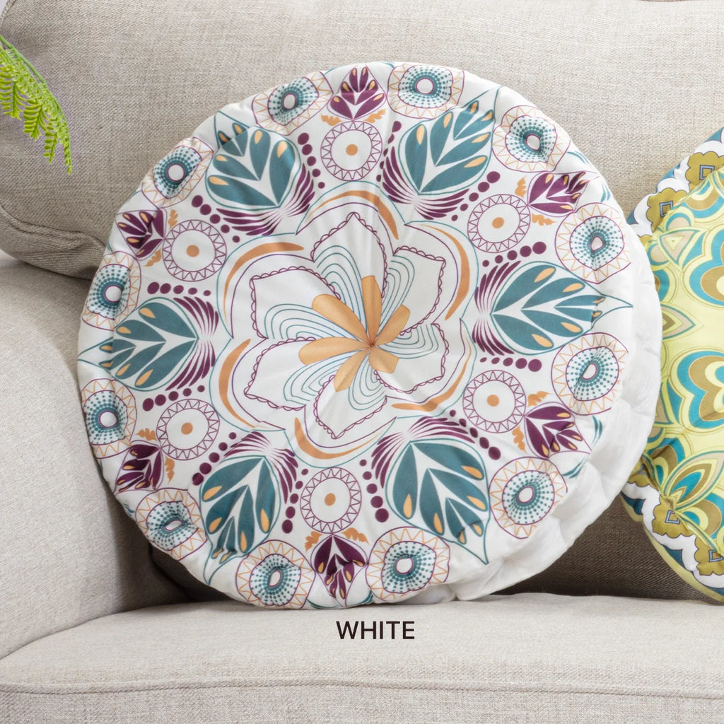 Bohemian Round Floor Cushion, Mandala Print Thickened Seat Pillow with Handle, Short Plush Soft Meditation Cushion for Yoga Livi