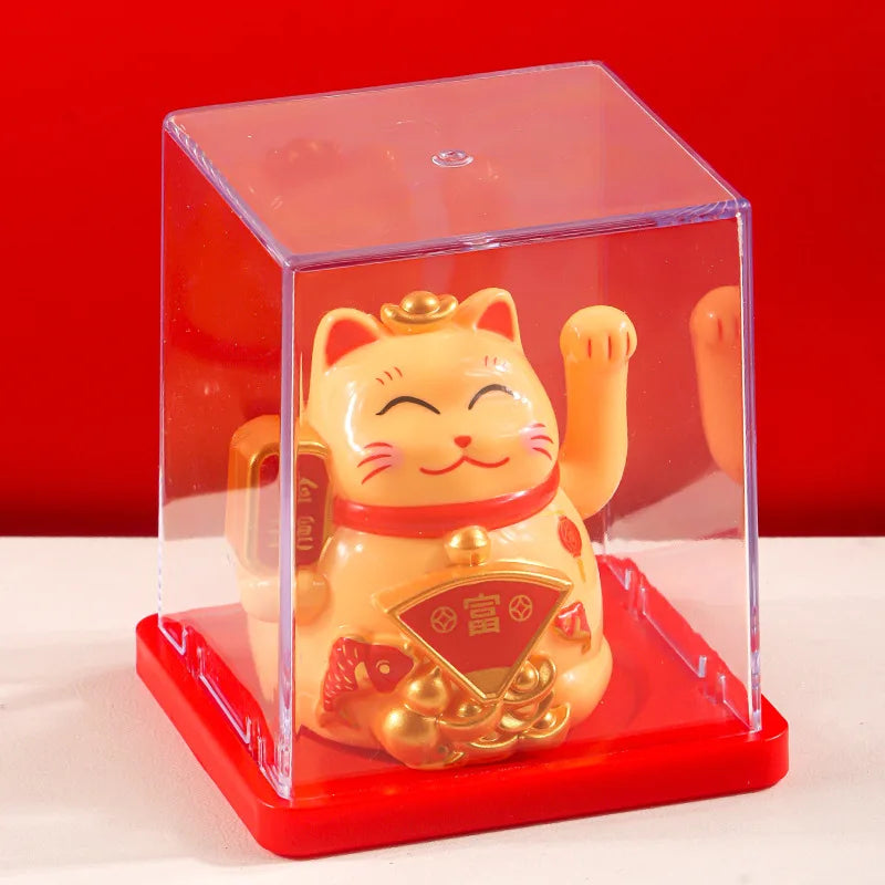 Solar Powered Maneki Neko Lucky Cat – Waving Fortune Cat Decor