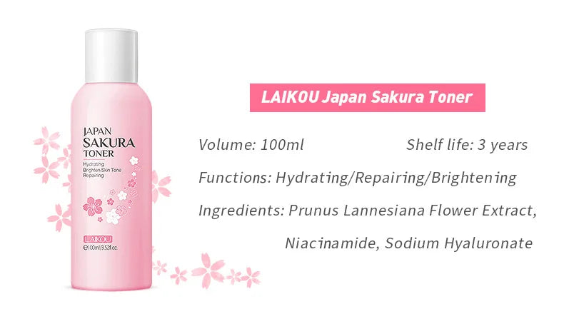 9-Piece Sakura Skincare Set – Facial Cleanser Cream Sunscreen & Masks for Glowing Skin