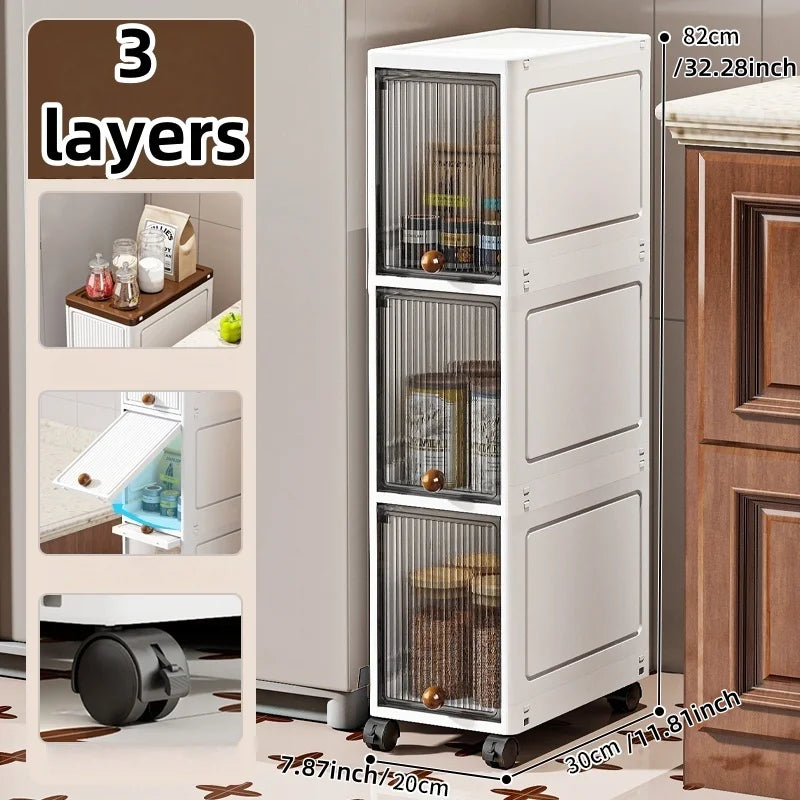 20cm Slim Rolling Storage Cabinet 2–6 Tier Space-Saving Organizer Heavy Duty Rack for Kitchen Bathroom Living Room