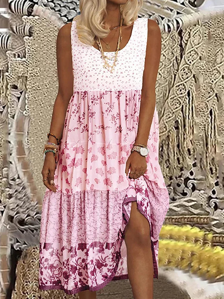 Plus Size Flowy Hawaiian Neck Sundress – Summer Beach Party Maxi Dress with Tassel Print