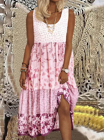 Plus Size Flowy Hawaiian Neck Sundress – Summer Beach Party Maxi Dress with Tassel Print