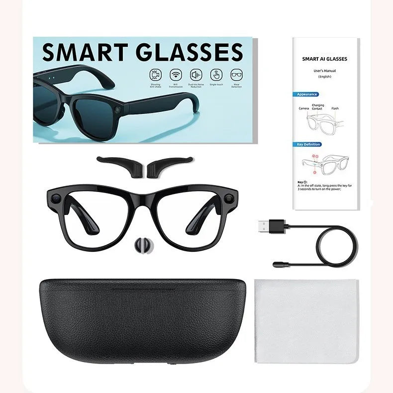 Rechargeable 800W Pixel Camera Smart Glasses With Charging Case Smartglasses Wifi Transmission Image Recognition Ai Translation