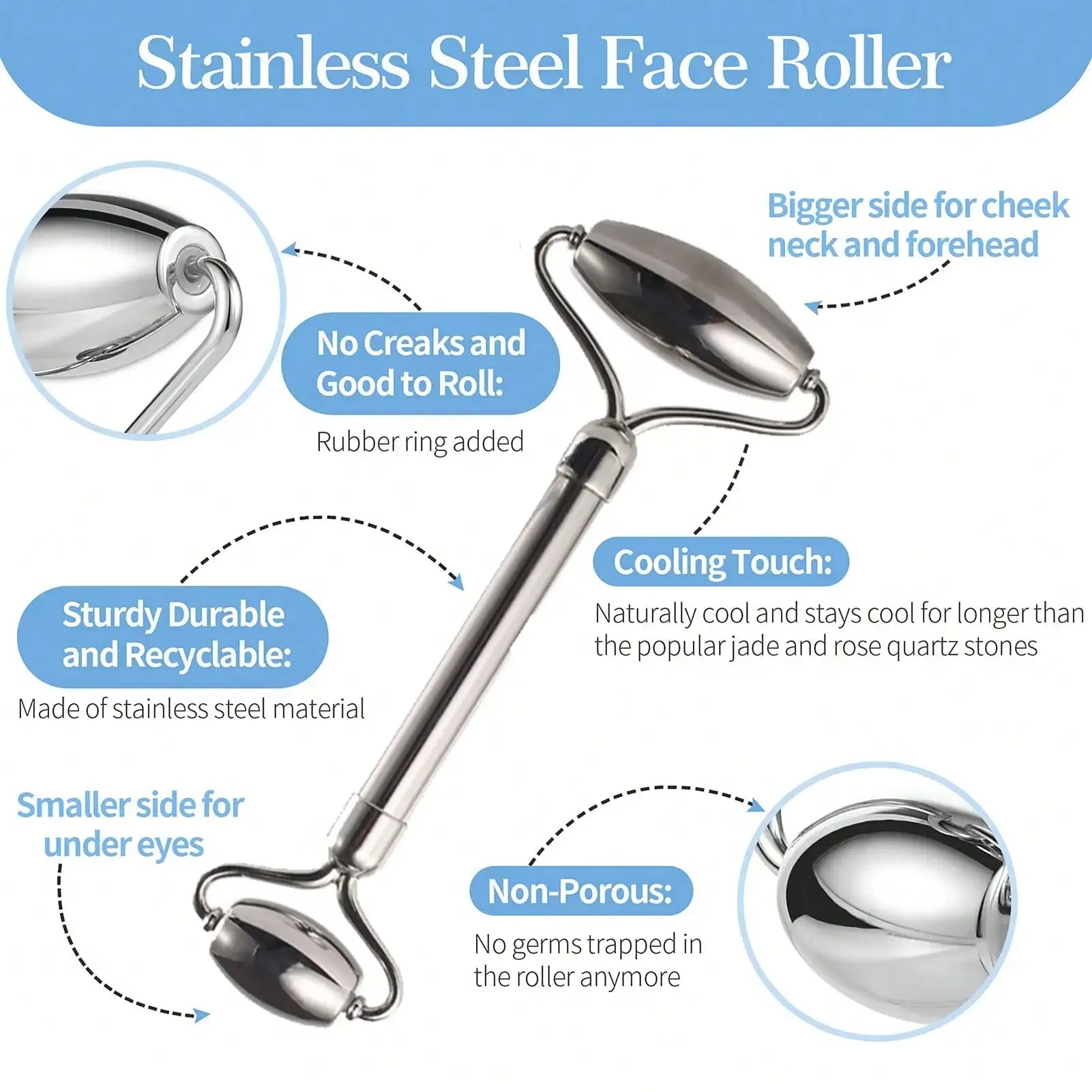 Ice Face Roller & Gua Sha Set – Stainless Steel Facial Massager for Lifting & Contouring