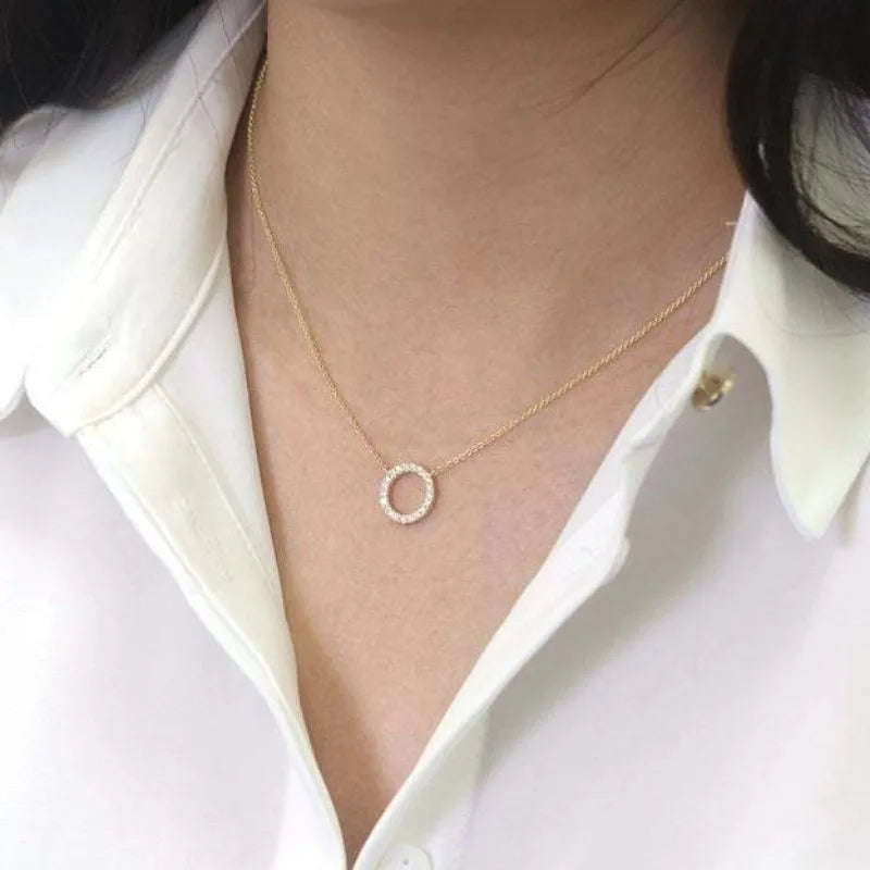 Elegant Gold Circle Crystal Pendant Necklace for Women – Minimalist Party Jewellery Gift