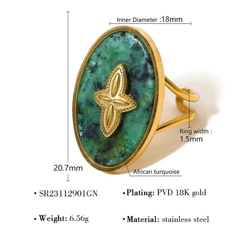 Trendy Women’s Wide Stainless Steel Stone Ring – Bohemian Vintage Style