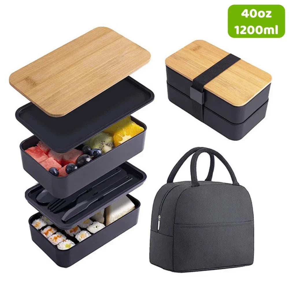 2 Tier Bento Lunch Box with Cutlery – Microwave Safe Food Container