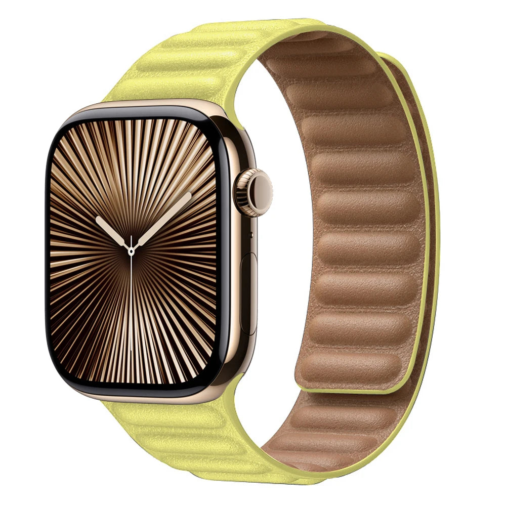 Leather Link for Apple watch band 44mm 45mm 40mm 38 42 Magnetic Loop bracelet iWatch seires SE 6 7 8 9 10 46mm ultra2 49mm strap