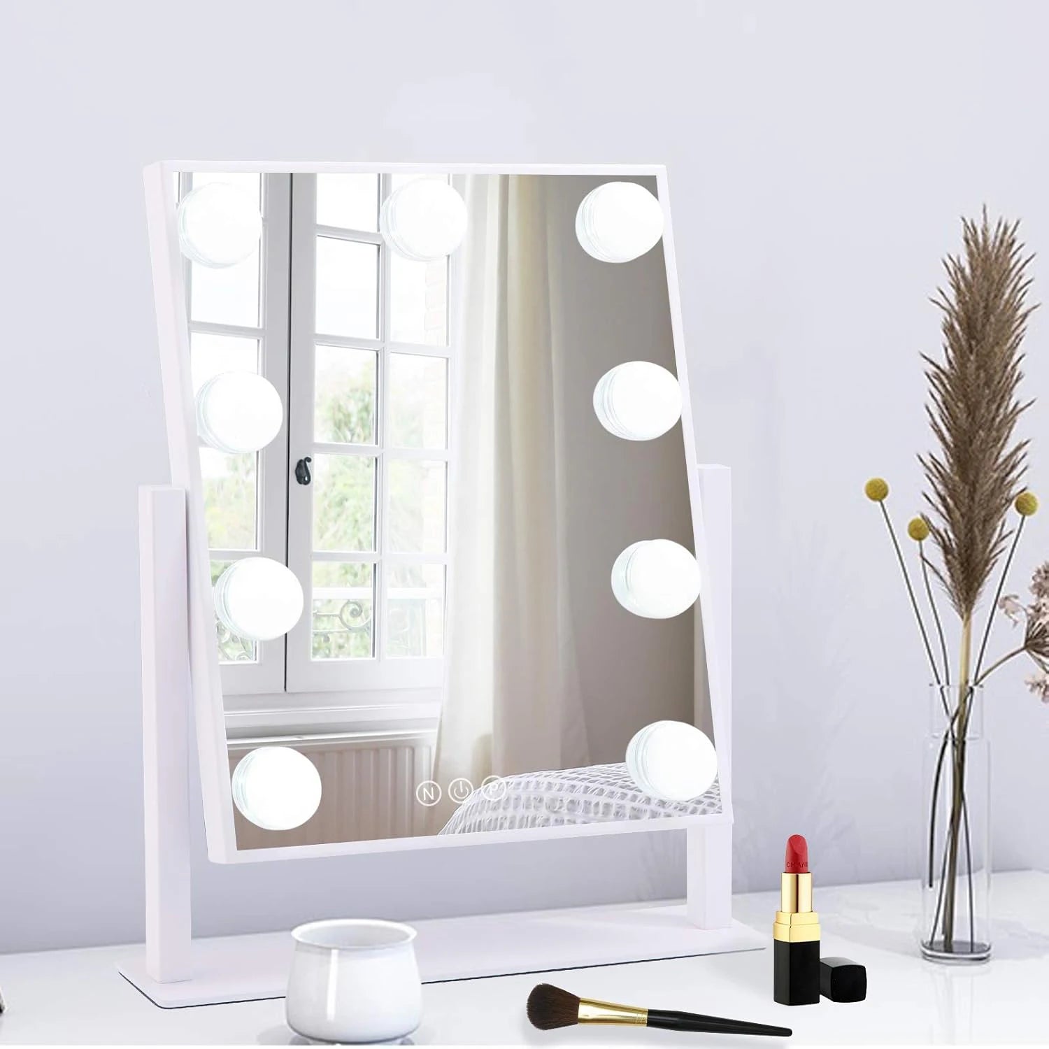 Vanity Mirror with Lights – Hollywood 9 LED Bulbs, 3 Colors & 360° Rotation