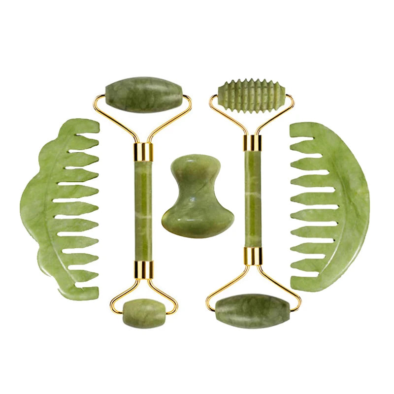 Natural Jade Roller & Gua Sha Set – Facial & Body Massage Tools for Lifting & Anti-Aging
