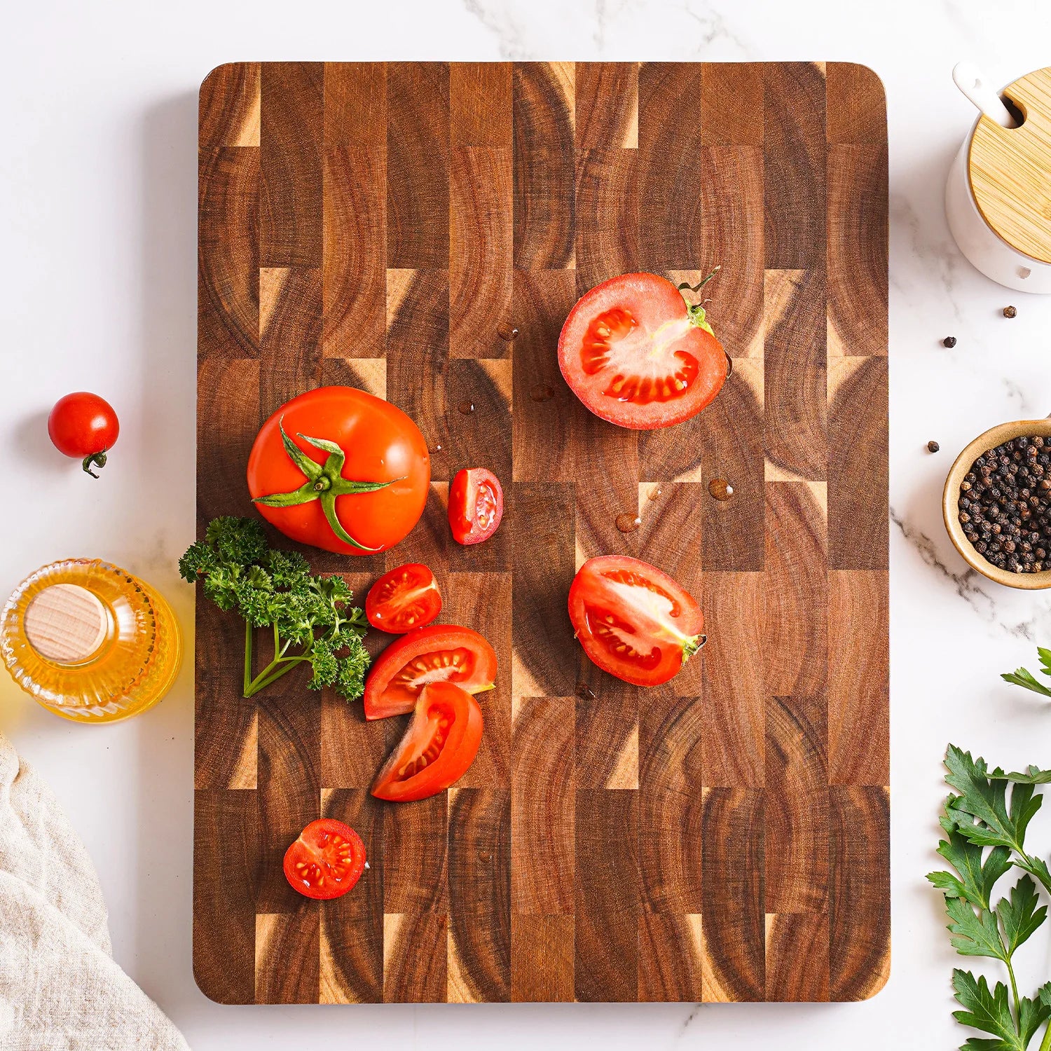 15 Inch End Grain Acacia Wood Cutting Board Rectangular Chopping Board with Side Handle Butcher Block